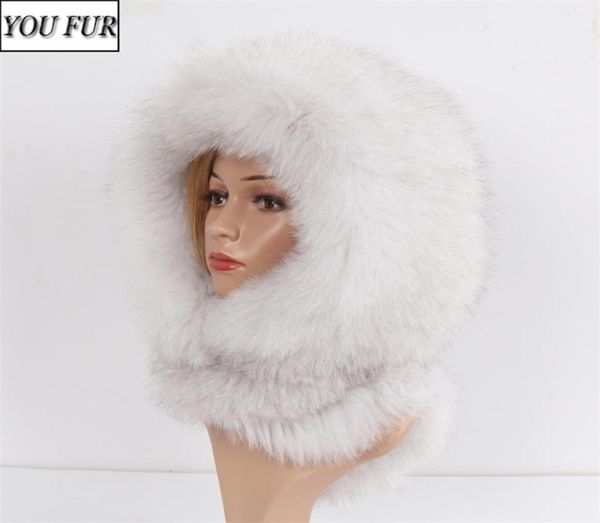 Nueva llegada Lady Real Fox Fur Hatscarf Winter Y Warm Y Natural Fox Fur Hatsscarves Mujeres tejidas de piel Genuina Mufla encapuchada 2012154956179