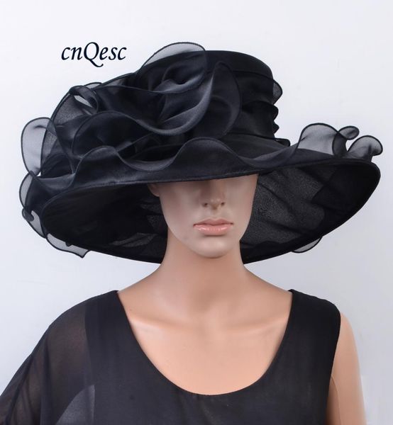 Nueva llegada Grande de brillo Crystal Organza Hat de la iglesia negra Fundora Fascinador de boda para WeddingKentucky Derby8642490