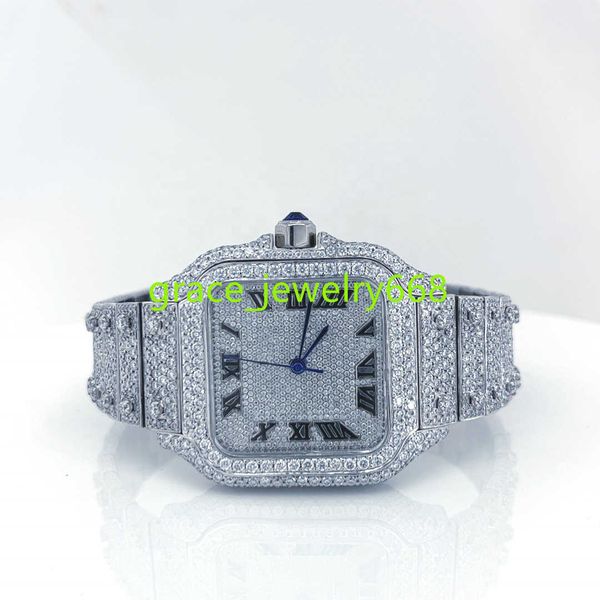 Nouvelle arrivée Dernière Design Square Shape Watch Pass Diamond Tester VVS Moisanite Luxury Mens Hip Hop Quartz Hitres