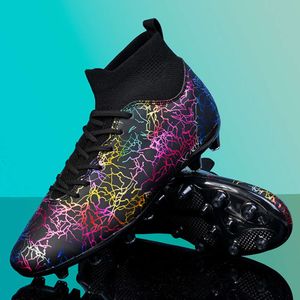 Nieuwe aankomst bliksemleidingen Voetballaarzen High Top Ag voetbal Cleats Black Blue