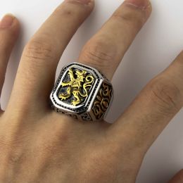 Nieuwe Collectie Leeuw Ring Punk 14 K Wit Goud Effen Bloem Vintage Ring Groot Voor Mannen Cool Animal Ringen Sieraden AMERIKAANSE Maat