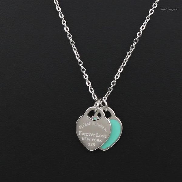 Nouvelle arrivée amour double coeur émail ladie pour toujours amour collier en acier inoxydable bijoux bijoux entier cadeau pour les femmes1254h