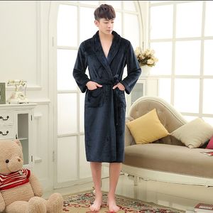 Nouvelle arrivée Lovers Luxe Soie Flanelle Hiver Long Peignoir Hommes Kimono Robe De Bain Hommes Femmes Nuit Robe De Chambre Mâle Peignoirs 201125