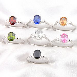 Nouvelle Arrivée LUCKYSHINE 12 Pcs 925 Sterling Silver Mix Couleur Anneaux De Mode Ovale Péridot Grenat Morganite Anneaux Cadeau Fête Livraison gratuite