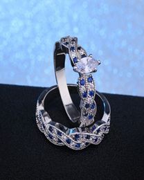 Nouvelle arrivée Luxury 2PCSset Classic Marquise Cut Silver plaqué Diamond CZ Engagement Anneau de mariage Set Bijoux de bijoux 6126467580