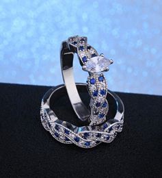 Nieuwe aankomst luxe 2pcset klassieke marquise gesneden verzilverde diamant cz verloving trouwring set sieraden maat 6127050360