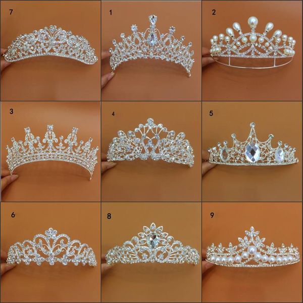 Nueva llegada de lujo diferentes tipos de tiaras de boda diamante cryatal imperio corona nupcial diadema para novia pelo joyería fiesta acceso 250h