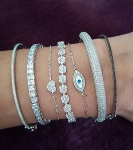 Nieuwe Collectie Luxe Sieraden 925 Sterling Zilver Pave Witte Saffier CZ Diamant Edelstenen Vrouwen Charm Wedding Bridal Bangle2592309