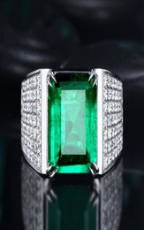 Nouveau arrivée bijoux de luxe Big Emerald Gemmestones 925 Bijoux mâle argent sterling pave cubique zircon cz diamant bague de mariage f2299335