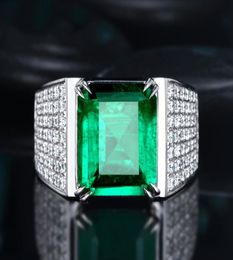 Nouveau arrivée bijoux de luxe Big Emerald Gemmestones 925 Bijoux mâle en argent sterling pave cubique zircon cz diamant bague de mariage f6606808