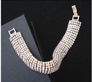 Nueva llegada de lujo diamantes de imitación brazalete elástico pulseras de boda joyería nupcial pulsera de cristales baratos para la novia fiesta de graduación Part290h