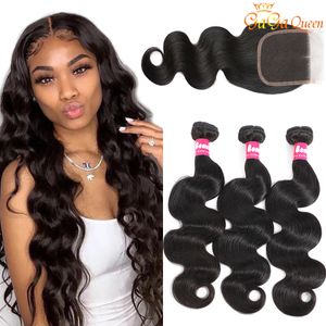 Malaysian Virgin Hair Body Wave With closure 4x4 Lace Closure With Malaysian Body Wave Human Hair Bundles