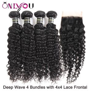 Nouvelle arrivée malaisienne vierge remy cheveux armure 4 faisceaux bouclés profonds avec fermeture malaisienne vague profonde base de soie fermeture curl extensions de cheveux