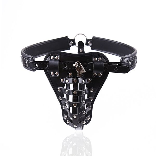 Male Chastity Devices Penis lock Black Leather Bondage shorts para hombres Producto para adultos