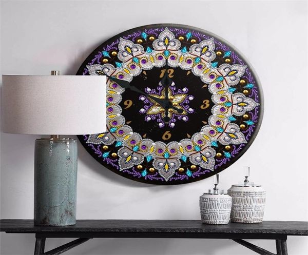 Nouvelle arrivée Mandala Pattern Diamond Painting Clock 5d Tin Diamond Brodery Crost Stitch Round Crystal Mosaic Home Mur Wall Decor 2019842847