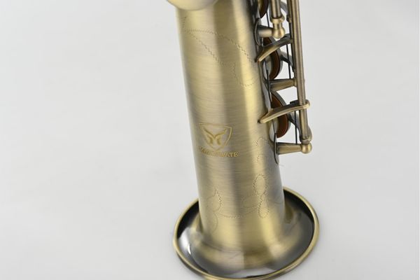 Nueva llegada MARGEWATE Tubo recto Soprano B Saxofón plano Alta calidad Latón Cobre antiguo Saxofón Instrumento musical Envío gratis