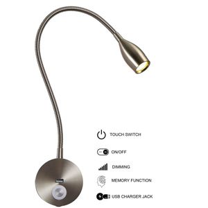 Tokili enchufe las luces de pared para lámparas de lectura de libros flexibles con el cargador USB toque/apagado/apagado cabecero de cabecera de cabecera de cava de cava de cuello de cabecera de decoración cubierta LED 3W