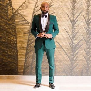 Costumes pour hommes Blazers Arrivée Hommes Vert et Noir Groom Tuxedos Châle Revers Groomsmen Mariage Homme 2 Pièces (Veste + Pantalon + Cravate)