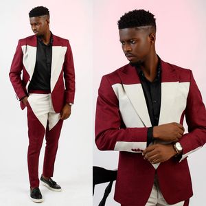 Nouvelle arrivée Men Tuxedo White Red Business Men Suit Costume Homme Wedding Groom Slim Fit Chaquetas Elegantes para Hombres 2 pièces SETS