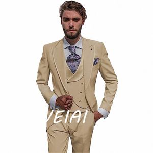 Nieuwe Collectie Mannen Wedding Suits 3 Stuks Formele Busin Beste Mannen Bruidegom Slijtage Smoking Blazer + Vest + Broek kostuum Homme Mariage 642 p #