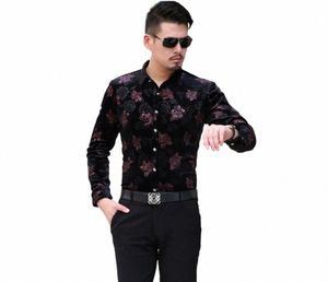 Nieuwe Collectie Heren 2016 Herfst Lente Fi Bloemen Goud Veet Dr Shirt Mannelijke Casual Lg Mouw Bloemen Veet Shirts O0Ad #