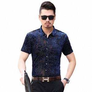 Nieuwe Collectie Heren Holle Bloemen Zomer Shirts Mannelijke Casual Sexy See Through Hollow Veet Dr Shirt Korte Mouw q37n #