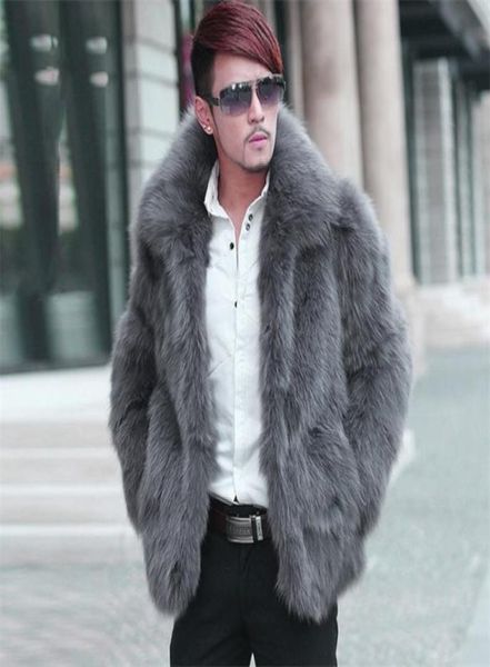 Nueva llegada abrigos de lujo para hombre cuello vuelto chaquetas delgadas de piel sintética prendas de vestir exteriores Parka abrigo talla grande XXXL gris C11035822827