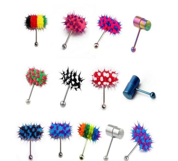 Nouveauté multicolore Silicone acier inoxydable vibrant langue barre anneau Stud bijoux corps Piercing 13Style8108012