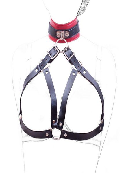 Nouvelle arrivée collier de cou soutien-gorge ouvert mamelon lié anneau de cou retenue ensemble de bondage en cuir PU jouets sexuels pour adultes produits de sexe sexy q05061334748