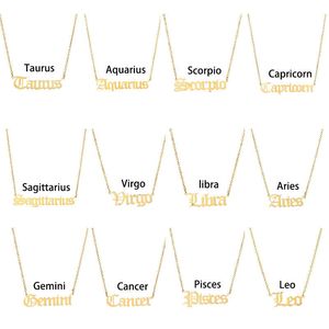 Nouveau collier d'arrivée Zodiac lettre en acier inoxydable Collier Taureau Verseau Scorpion Gémeaux drop ship bijoux pendentif Sagittaire