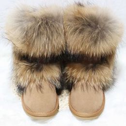 Nouveauté antidérapant fourrure de renard femme hiver bottes de neige chaussures pour femmes en cuir véritable naturel épais peluche 230922
