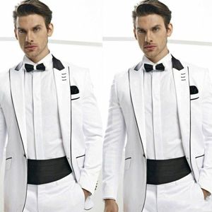 Nouveauté un bouton blanc marié Tuxedos pic revers hommes costumes 2 pièces mariage/bal/dîner Blazer (veste + pantalon + cravate) W909