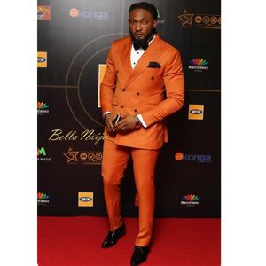 Oranje Double Breasted Men Pak Blazer Slim Fit Skinny Bruidegom Pakken Custom Prom Tuxedo 2 Stuk (jas + broek)