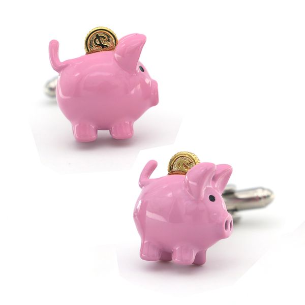 Nueva llegada Piggy Bank Gemelos Color rosa Cerdo lindo Diseño Calidad Material de latón Hombres Novedad Gemelos Envío gratis