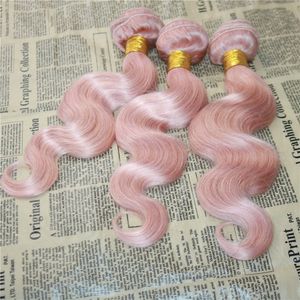 Nueva llegada Paquetes de cabello humano rosa Extensión brasileña del pelo de la onda del cuerpo de las rosas fuertes 3 Unids / lote Trama de cabello rosa rosa
