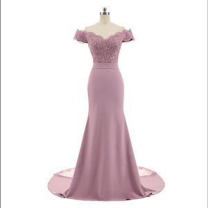 Nouveauté rose col en V Cap manches Vintage dentelle Appliques perlée sirène robes De demoiselle d'honneur robes De soirée robe De Festa