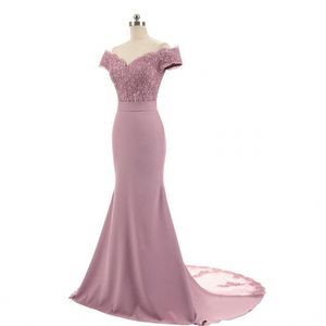 nieuwe aankomst roze bruidsmeisje jurk v-hals kapmouw vintage kant applicaties kralen zeemeermin bruidsmeisjekleding feestjurken vestido de festa