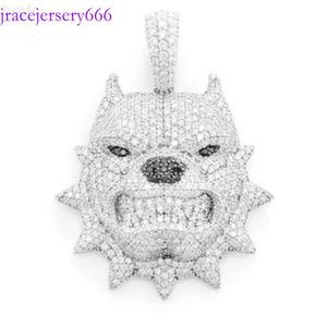 Nieuwe aankomst Pitbull Spike Collar Diamond 3CTW Ronde Moissanite Hip Hop Hendant ketting Factory Custom Sier -sieraden