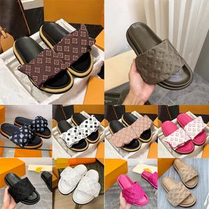 Nieuwe Collectie Zwembad Kussen Muilezels Sandalen Beroemde Ontwerper Vrouwen Zonsondergang Platte Comfort Muiltjes Gewatteerde Front Strap Slippers Modieus Gemakkelijk te dragen Stijl Slides