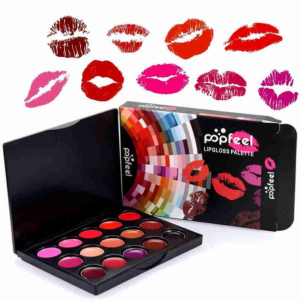 Nouvelle Arrivée popfeel 15 Couleurs Beauté Maquillage Rouge À Lèvres Brillant À Lèvres Cosmétique Ensemble Hydratant Mode Rouge À Lèvres Palette Jolie