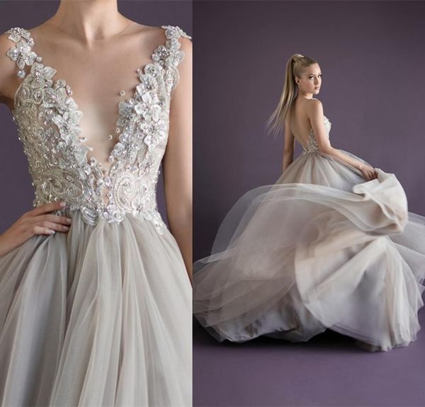 Nouvelle Arrivée Robes De Bal Avec Crew Dos Nu Appliques Perles Une Ligne Longueur De Plancher Tulle Paolo Sebastian Sexy Pageant Robes De Fête