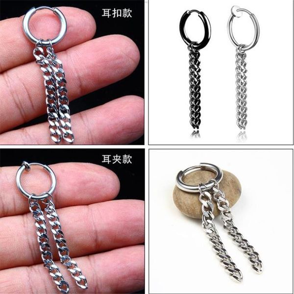 Nueva llegada Punk doble cadena pendientes de aro Piercings para Mujeres Hombres personalidad oreja Clip falso no Piercings joyería de moda