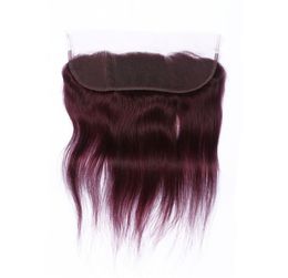 Nouvelle arrivée couleur pure 99j vin rouge droite 134 dentelle fermeture frontale noeuds blanchis avec des cheveux de bébé bordeaux dentelle de cheveux humains Fro1783908