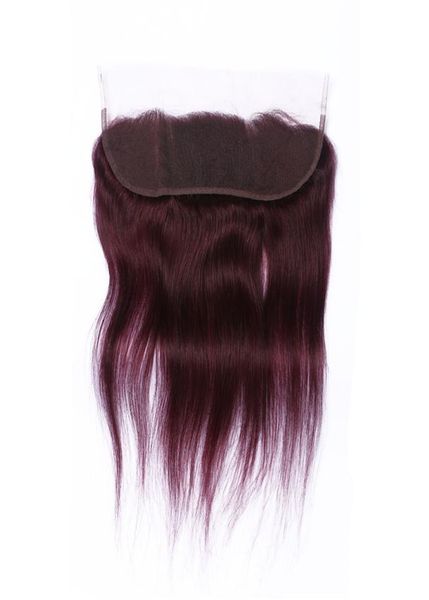 Nouvelle arrivée couleur pure 99j vin rouge droite 134 dentelle fermeture frontale noeuds blanchis avec des cheveux de bébé bordeaux dentelle de cheveux humains Fro7255431