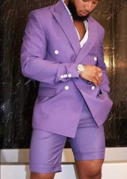 Nieuwe collectie paarse jas met korte broek mannen past prom pak vintage groomsmen bruiloft smoking mens dagelijks slijtage pak (jas + broek) x0909