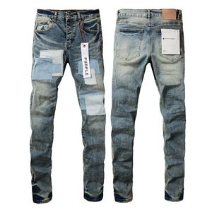 Nieuwe collectie paarse heren high street blauwe denim slim fit gewassen jeans