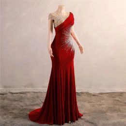 Nouveauté rouge robes de soirée formelles 2024 pure mancherons perles paillettes longues robes de bal de fête pour le nouvel an robe BM3508