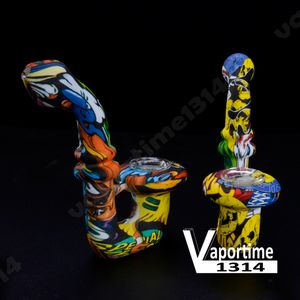 Pipes à fumer Sherlock avec impression par transfert d'eau + bol en verre Pipe à tabac Mini Bong en silicone couleurs main portable 477-WTP