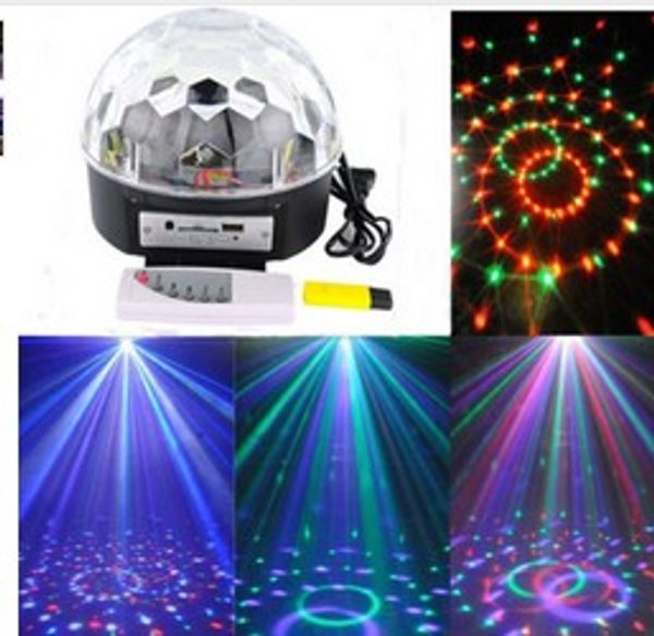 Nueva llegada RGB LED MP3 Crystal Magic Ball Stage Effect Light DJ Club Disco DISPO Party Lighting Música con el control remoto del disco USB