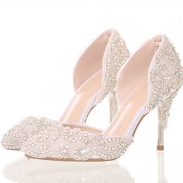 Nouvelle arrivée strass cristal chaussures de mariage couture chaussures de mariée bout pointu talon haut magnifique fête chaussures de bal demoiselle d'honneur Shoe2710